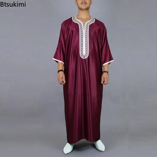 New 2024 Arab Men's Robe Abaya White Muslim Printed Clothing Men's Robe Long Dress Abaya Muslim Clothes for Men Gift Kaftan Men