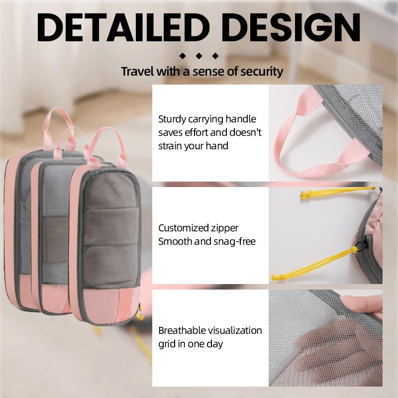 Compressed Packing Cubes Travel Storage Set Cubes Waterproof Suitcase Nylon Portable With Handbag Luggage Organizer