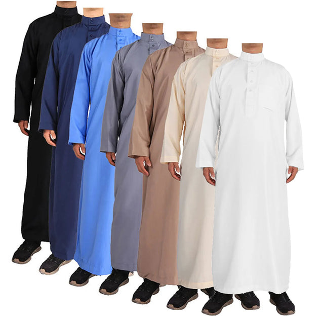 Muslim Fashion Muslim Middle East Men Long Sleeve Arab Crew Neck Islamic Solid Color Kaftan Maxi Dubai Long Jubba Thobe Abaya
