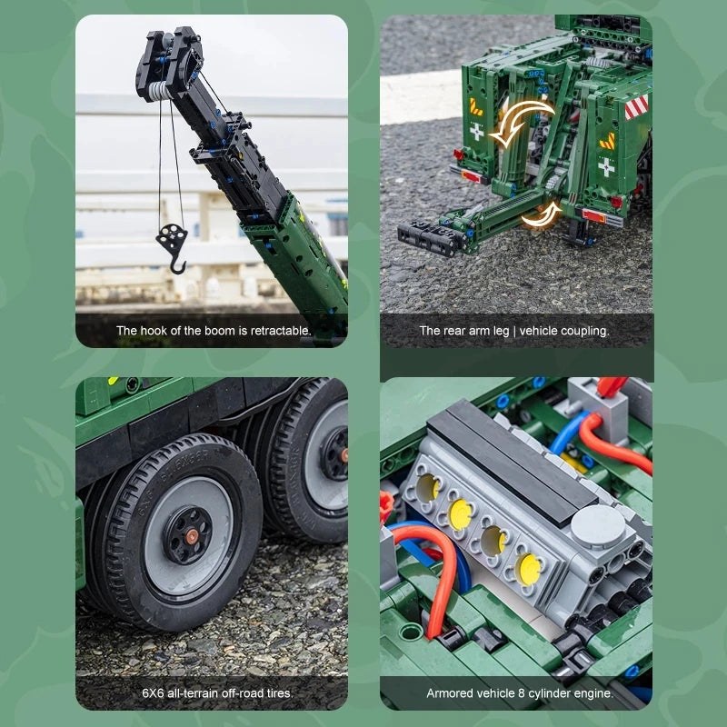MOULD KING 20009 Technical Military Vehicles Building Blocks G-BKF Armoured Recovery Crane Building Bricks Toys Kids Gift