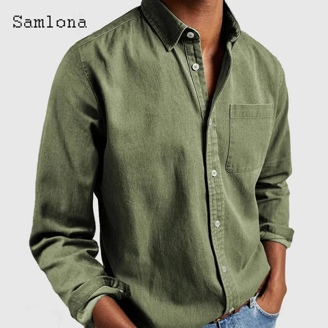 Men's Stand Pocket Casual Long Sleeves Fashion Shirt