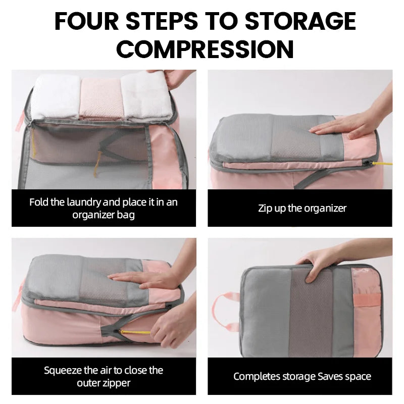 Compressed Packing Cubes Travel Storage Set Cubes Waterproof Suitcase Nylon Portable With Handbag Luggage Organizer