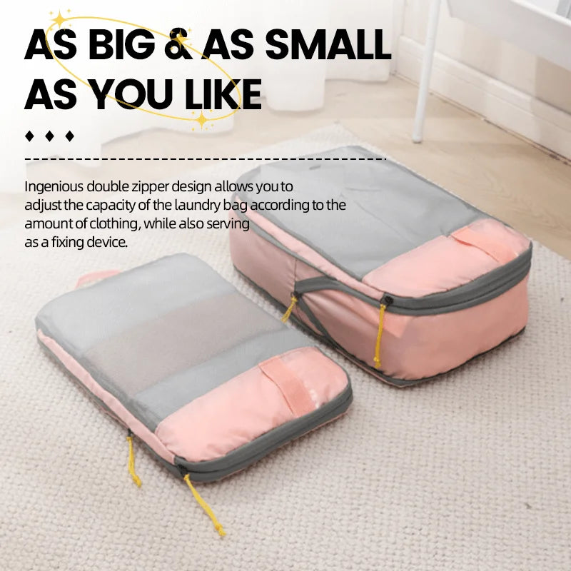 Compressed Packing Cubes Travel Storage Set Cubes Waterproof Suitcase Nylon Portable With Handbag Luggage Organizer