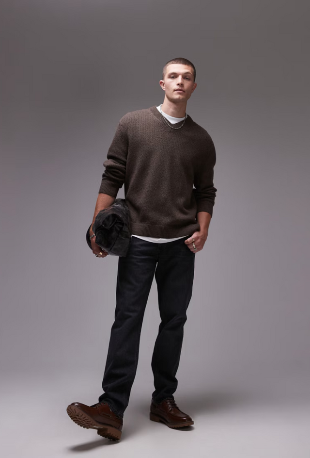 Wool look polo bomber jacket in tribal mid wash