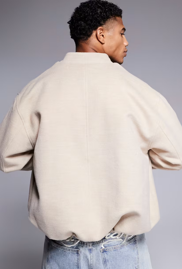 Wool look v-neck hot jacket in mushroom mid wash