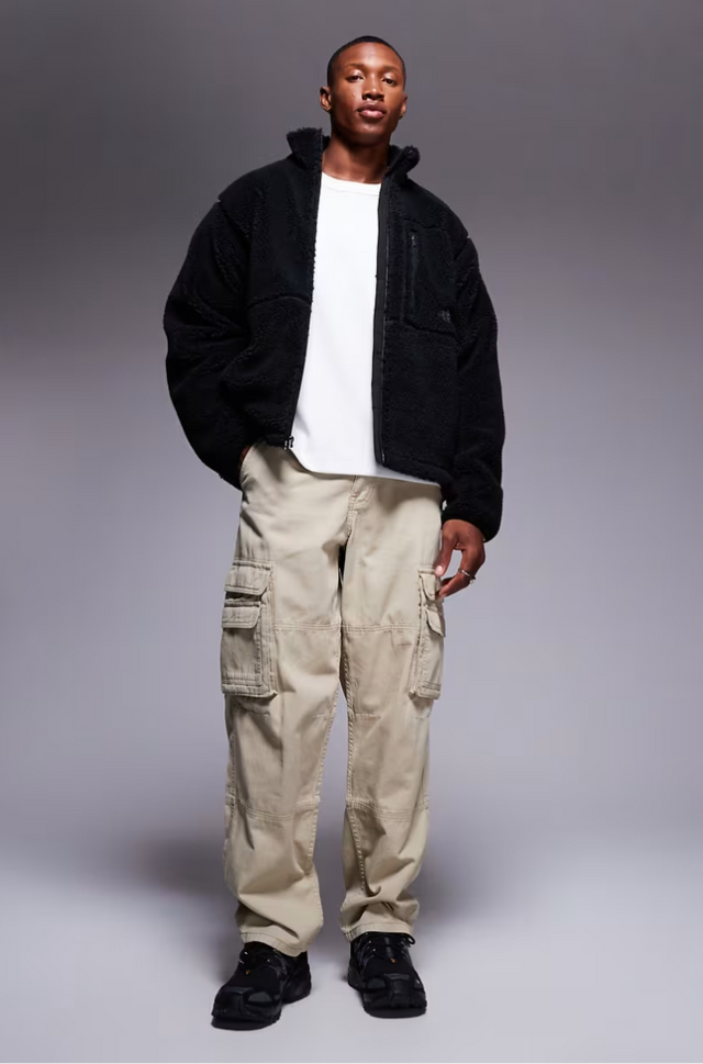 Wool look Slim black extreme pile fleece zip up