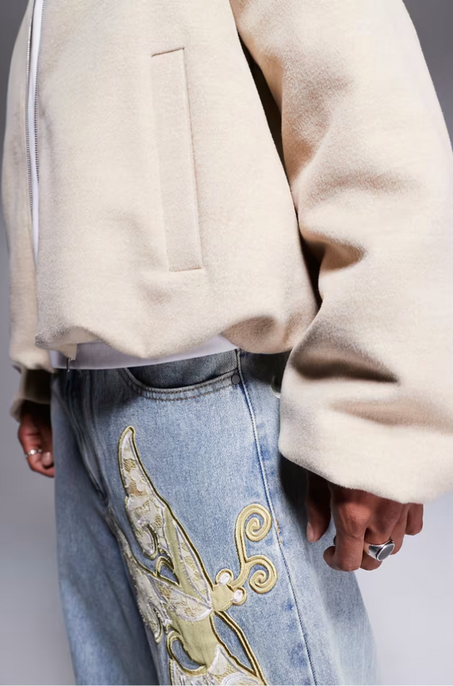 Wool look v-neck hot jacket in mushroom mid wash