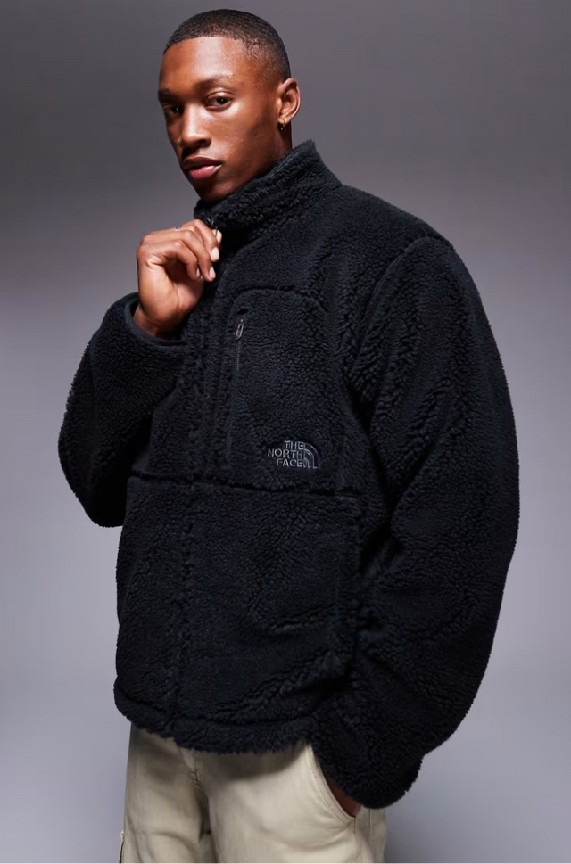 Wool look Slim black extreme pile fleece zip up