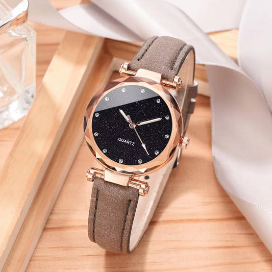 Women Elegant Watch Bracelet Set Rhinestones Bracelet PU Leather Watch Belt for Valentines Day