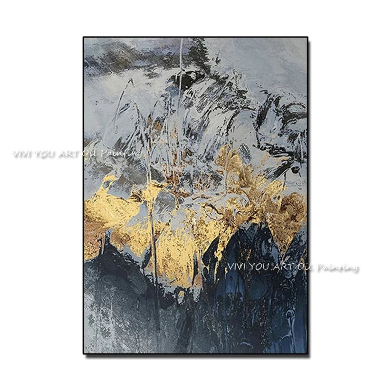 Large 100% Hand Painted Modern Abstract Oil Painting Original Gold Mountain Abstract Painting For Home Wall Textured Art