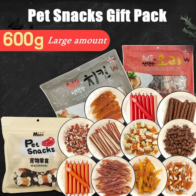 Pet Snacks Gift Pack 600g Dog Cat Snacks Teething Stick Beef Chicken Strips Dog Cat Training Food Mixed Multi Taste Pet Food