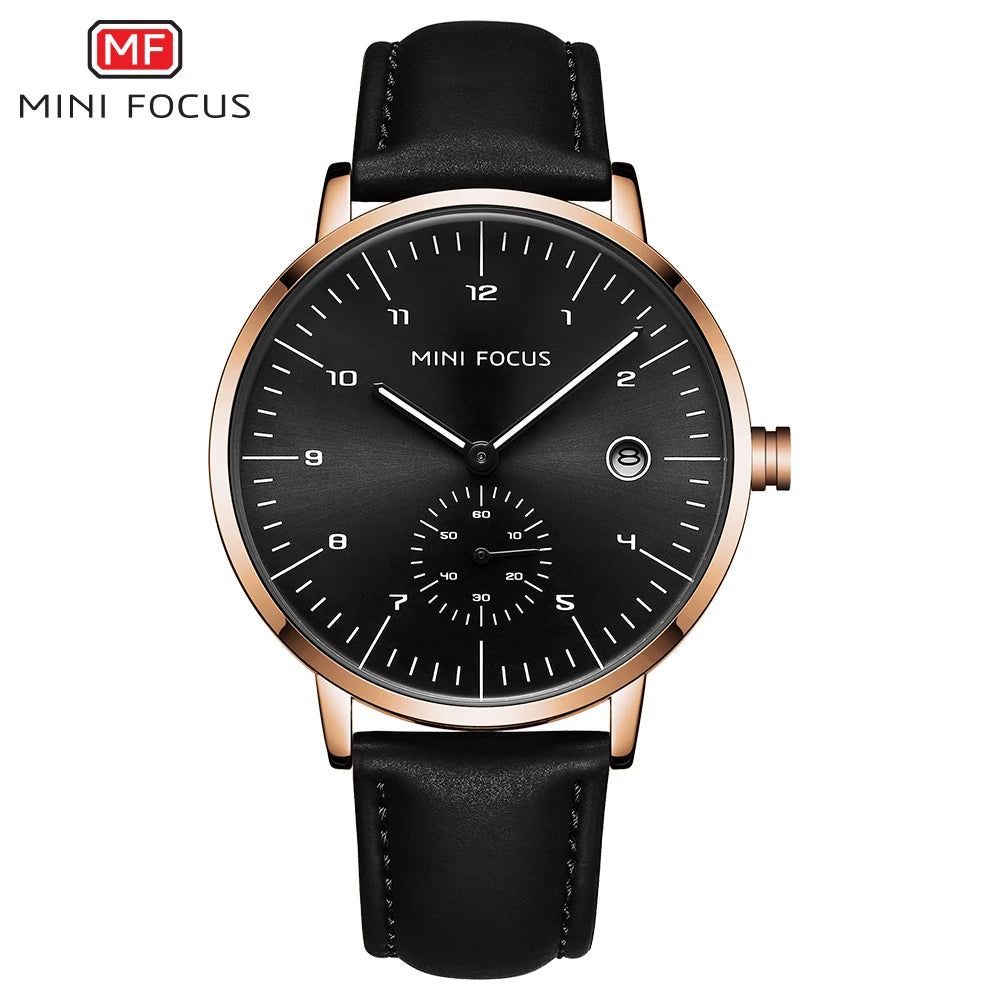 MINI FOCUS Classic Black Leather Watch Men Luxury Top Brand Wristwatch Man Waterproof Business Watches