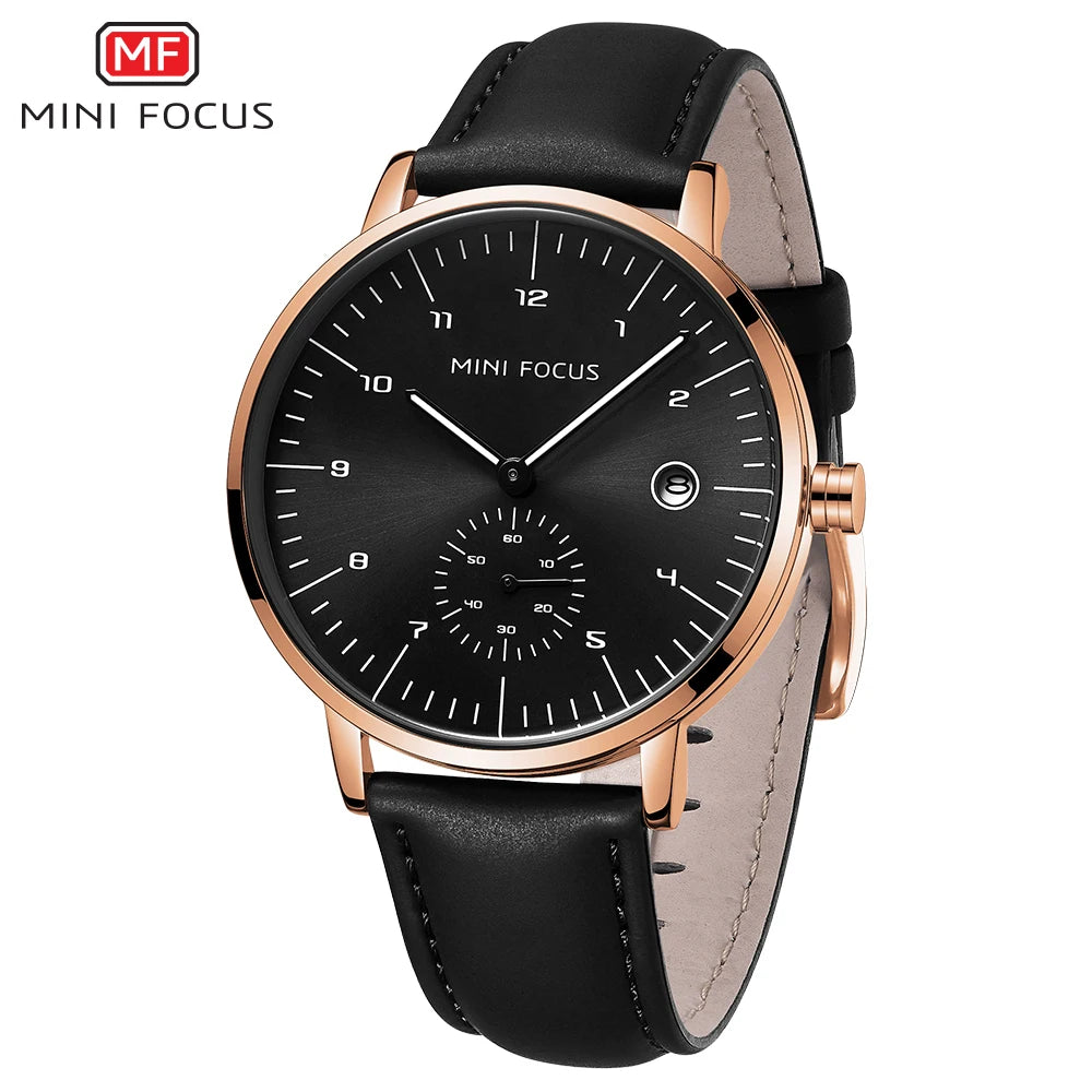 MINI FOCUS Classic Black Leather Watch Men Luxury Top Brand Wristwatch Man Waterproof Business Watches