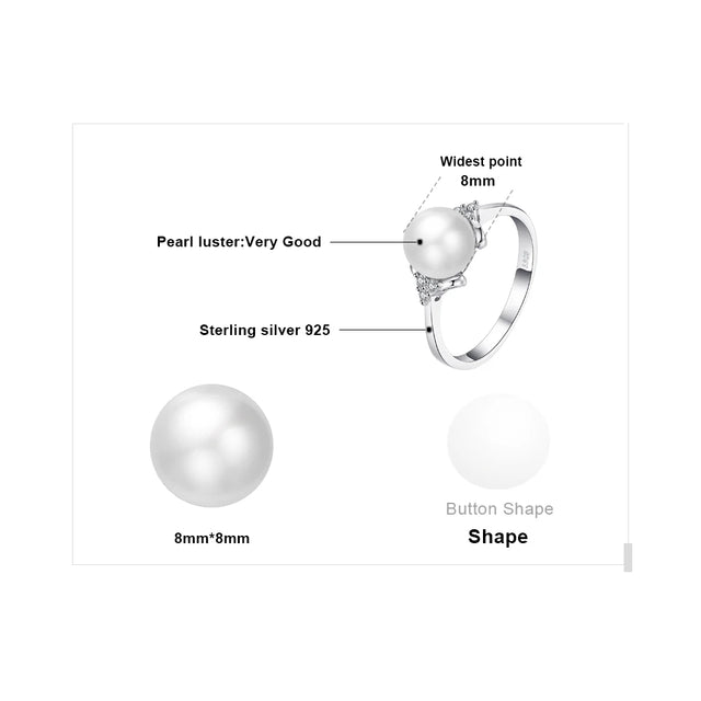 JewelryPalace 8mm Freshwater Cultured Pearl 925 Sterling Silver Rings for Women Engagement Trendy Ring Fashion Gift Fine Jewelry