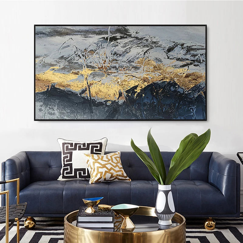 Large 100% Hand Painted Modern Abstract Oil Painting Original Gold Mountain Abstract Painting For Home Wall Textured Art