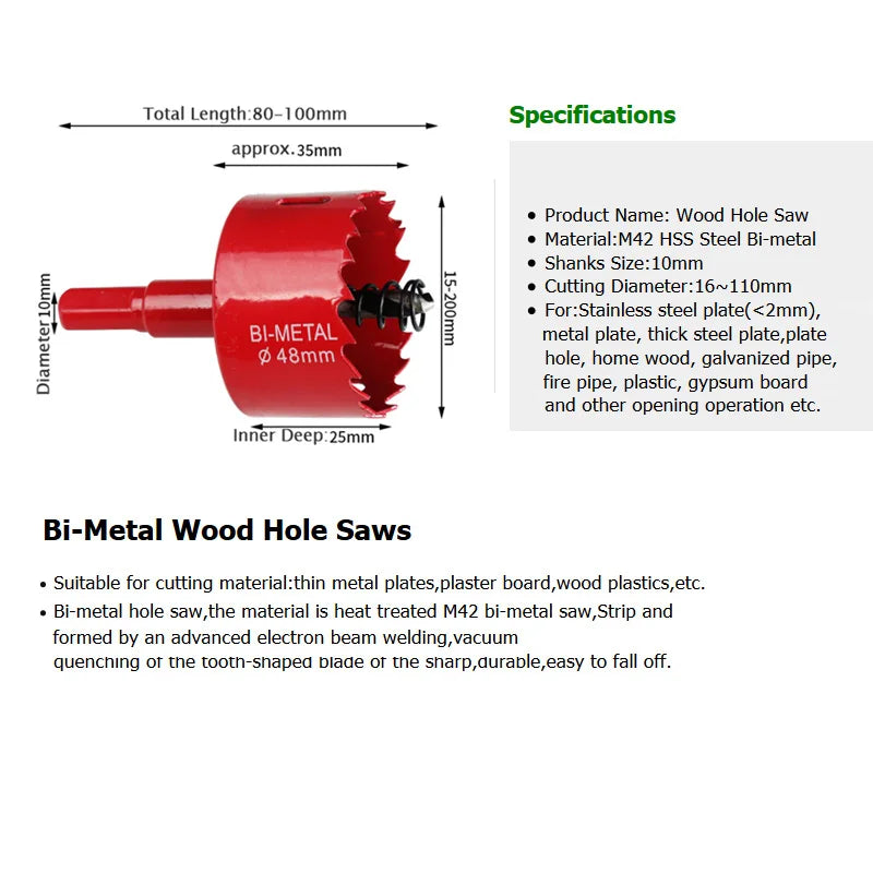 Free Shipping 48mm Bi-Metal Wood Hole Saws Bit for Woodworking DIY Wood Cutter Drill Bit