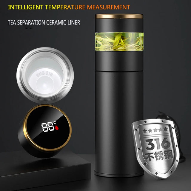 Tea Infuser Vacuum Flask Temperature Led Display 450Ml Insulated Cup Stainless Steel Tumbler Thermos Bottle Travel Coffee Mug