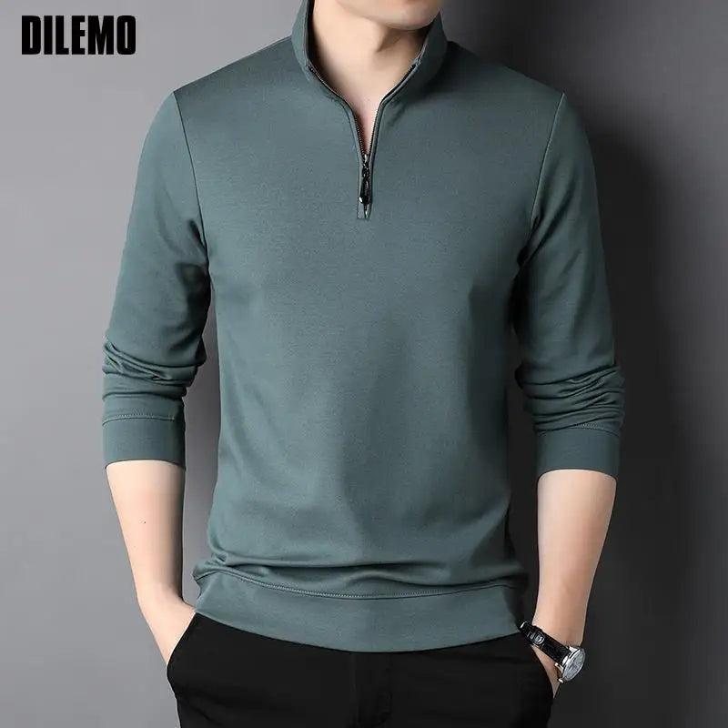Top Grade 2023 New Fashion Brand Luxury Zipper Polo Shirt Men Casual Plain Korean Solid Color Long Sleeve Tops Mens Clothing