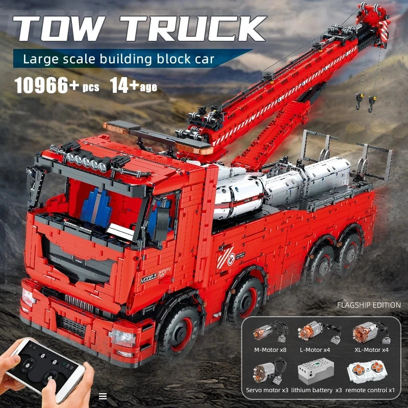 MOULD KING 19008S Technical Motorized Tow Truck MKII Building Block APP Control Mobile Crane Bricks Toys MOC-29848 Kids Gifts