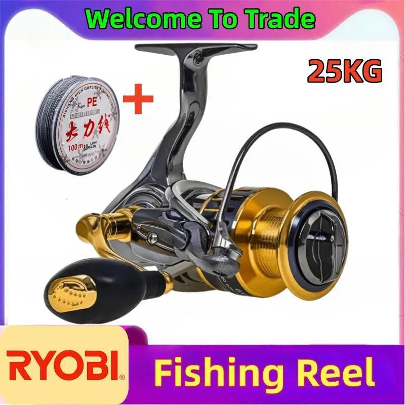 RYOBI New All Metal  Fishing Reel 25Kg Max Drag Power Spinning Wheel Fishing Coil Shallow Spool Suitable for all waters