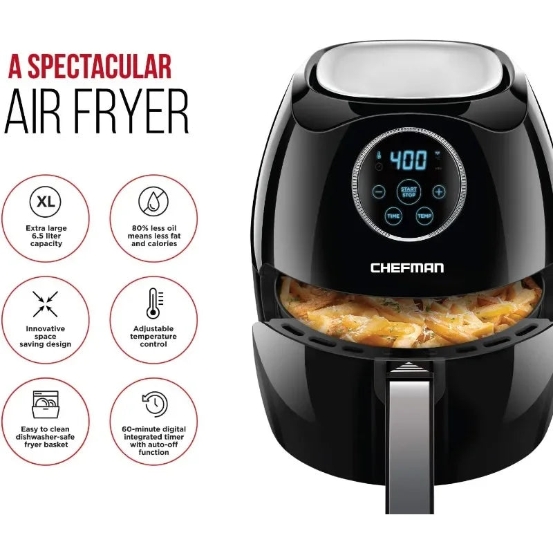 CHEFMAN Large Air Fryer 6.5 Qt XL, Healthy Cooking, User Friendly, Nonstick, Digital Touch Screen with 4 Cooking Functions