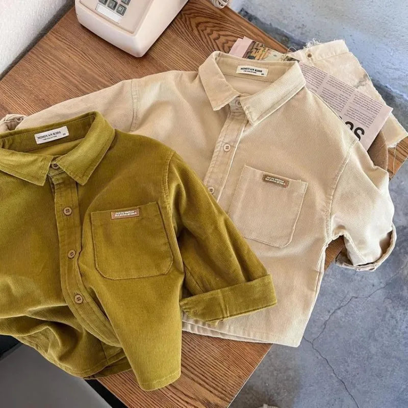 Children's Shirt Coat Spring and Autumn New Boys' Corduroy Polo Collar Cardigan Korean Kids Casual