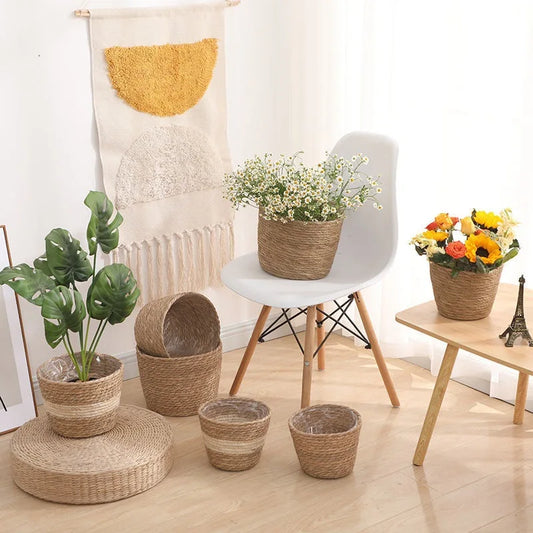 Plant Pots Seagrass Basket Planter Handmade Woven Storage Indoor Decorative for Wicker Rattan Laundry Flower For Home Garden