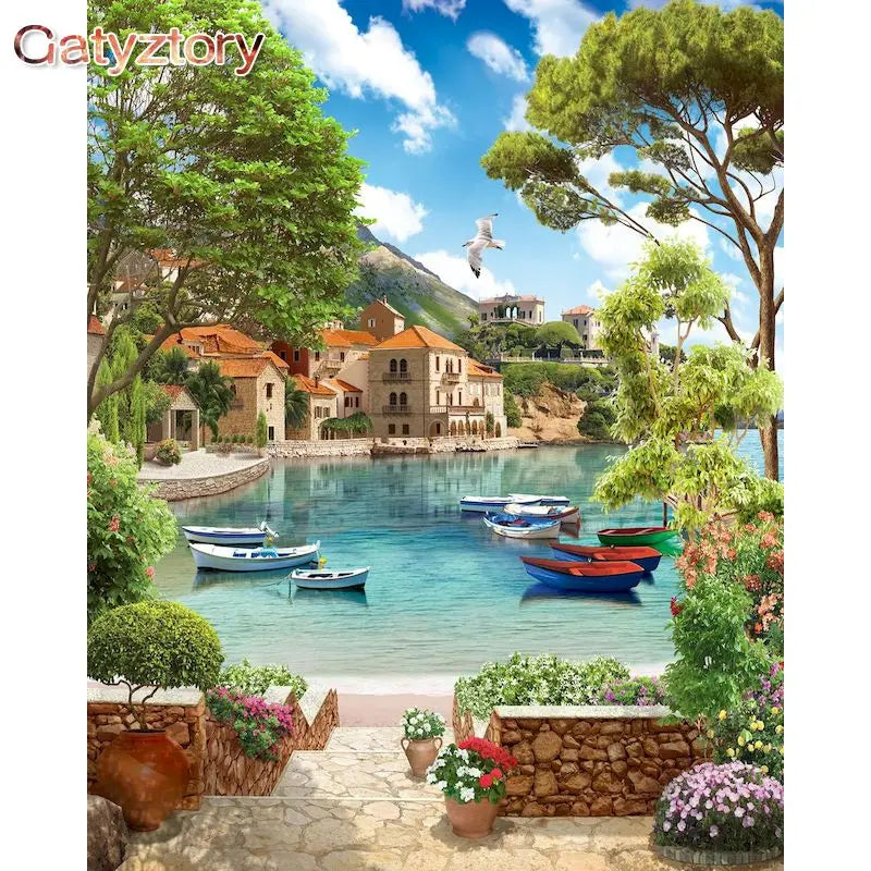 DIY painting kit for adults: GATYZTORY town scenery by numbers, handmade canvas decor and gift.