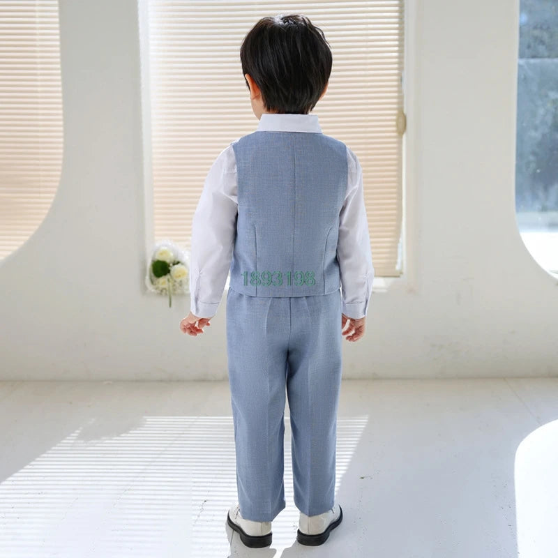 Boys Spring Plaid Vests Dress Suits Kids Performance Birthday Wedding Photography Costume