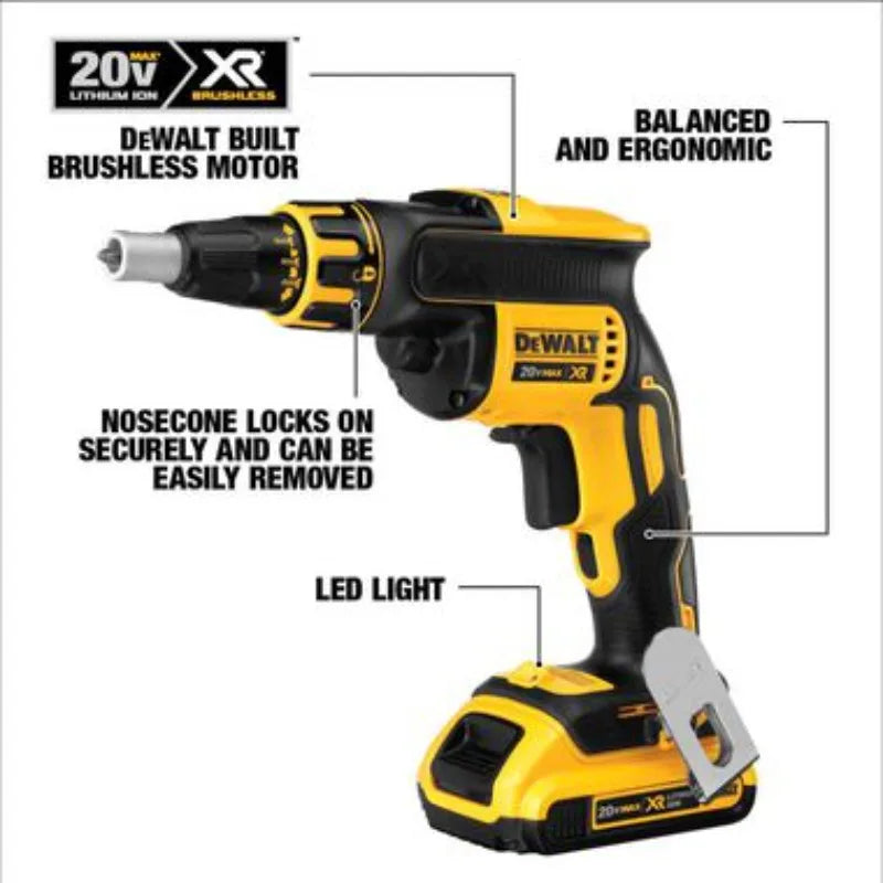 DEWALT DCF620 Brushless Cordless Drywall Screwgun 20V Lithium Power Tools DCF6202 Collated Drywall Screw Gun Attachment