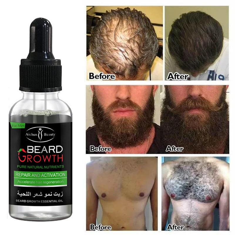 Men Beard Essential Oil Serum Beard Axillary Chest Hair Growth Fast Enhancer Treatment Alopecia Longer Thicker Hair Care 30ml