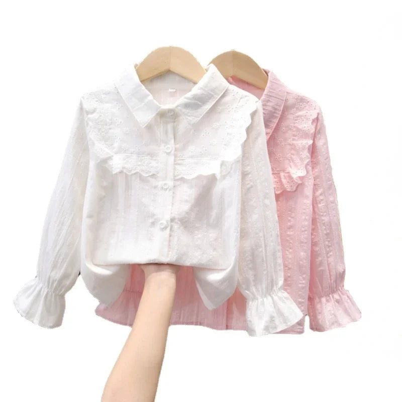 2024 Spring Autumn Long Sleeve Kids Shirts School Girl Shirt Baby Toddler Teen Girls Lace