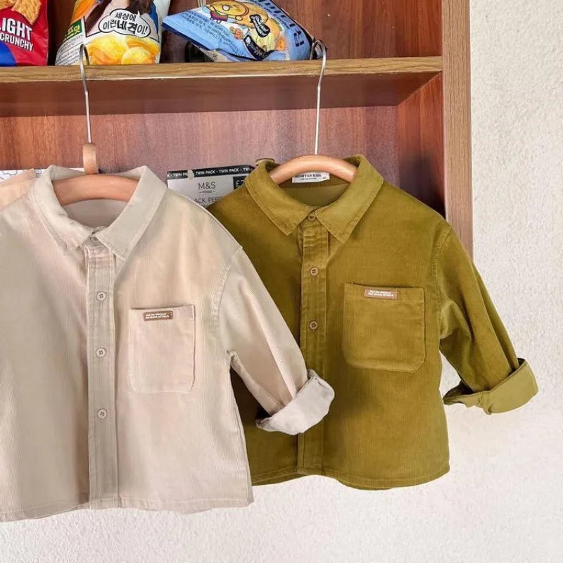 Children's Shirt Coat Spring and Autumn New Boys' Corduroy Polo Collar Cardigan Korean Kids Casual