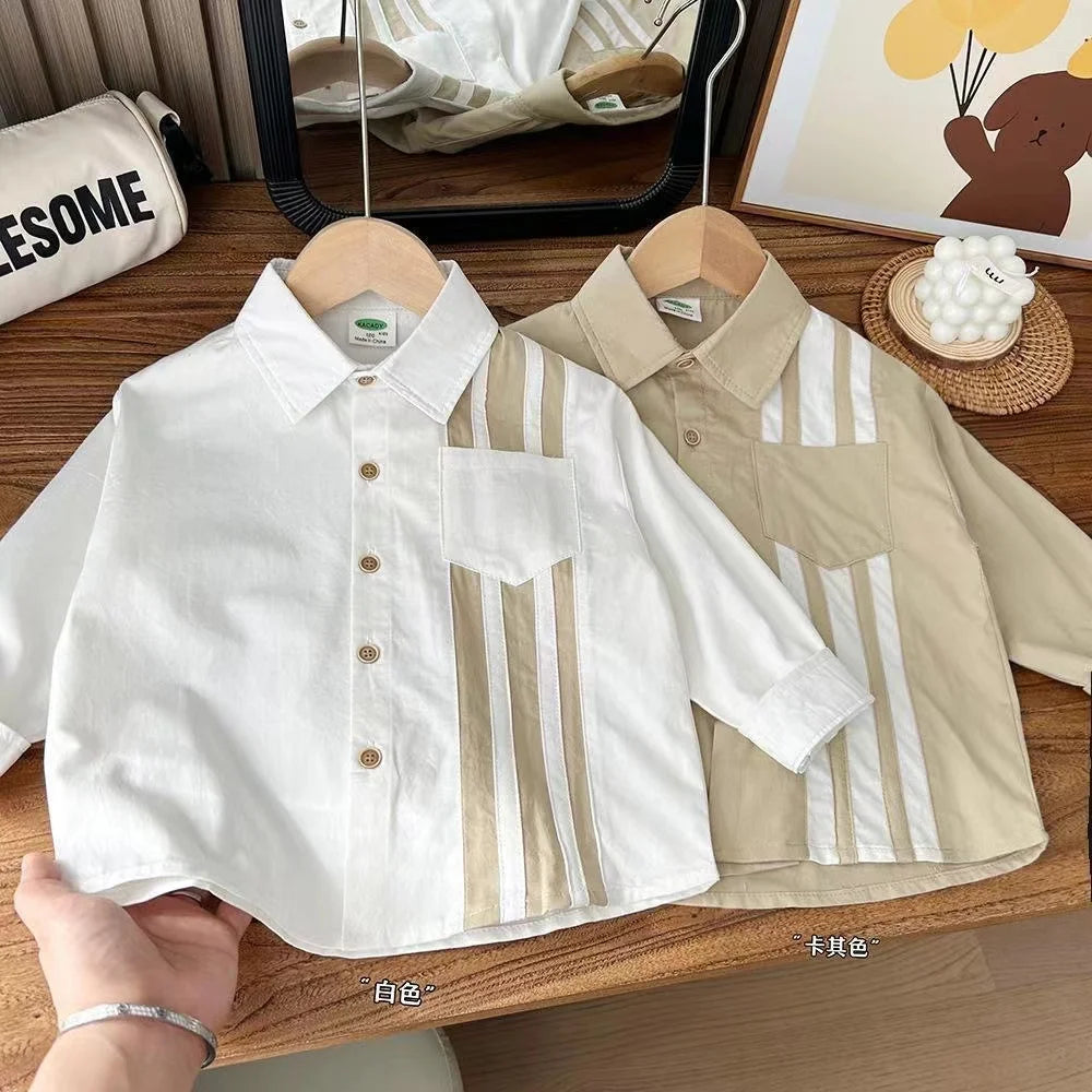 Children's Pure Cotton Long Sleeved Shirt Spring and Autumn Korean Version Loose and Soft