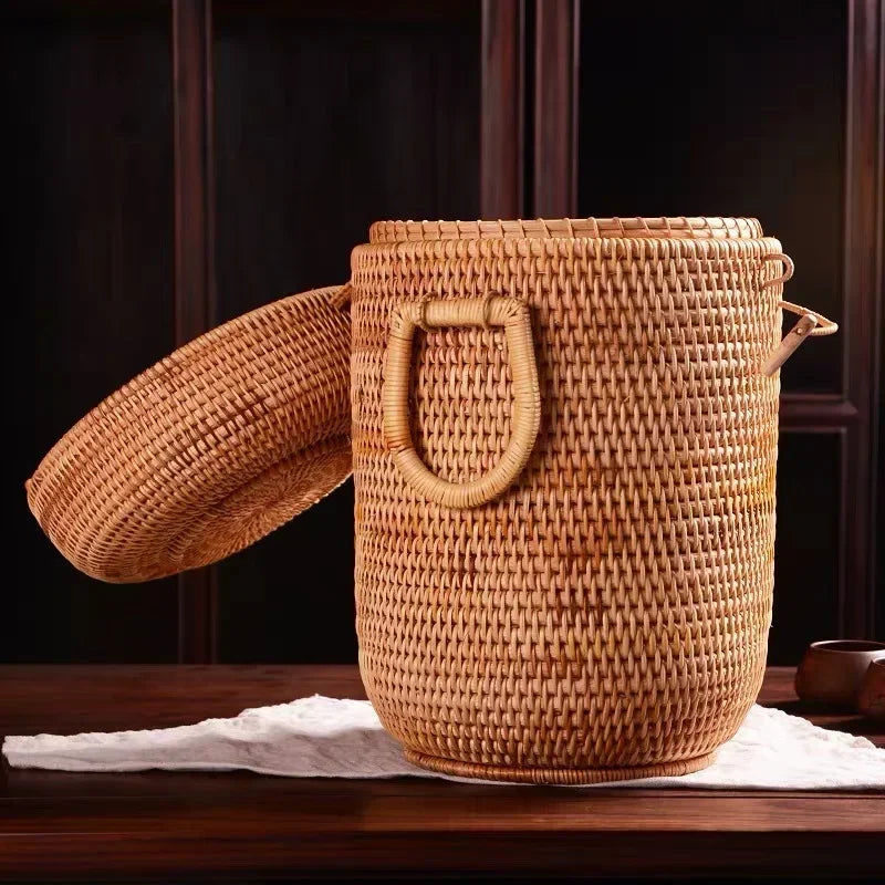 Hand Woven Rattan Storage Basket Multifunction Rattan Organizadores for Sundries Jewelry Tea Ornaments Food Storage Container