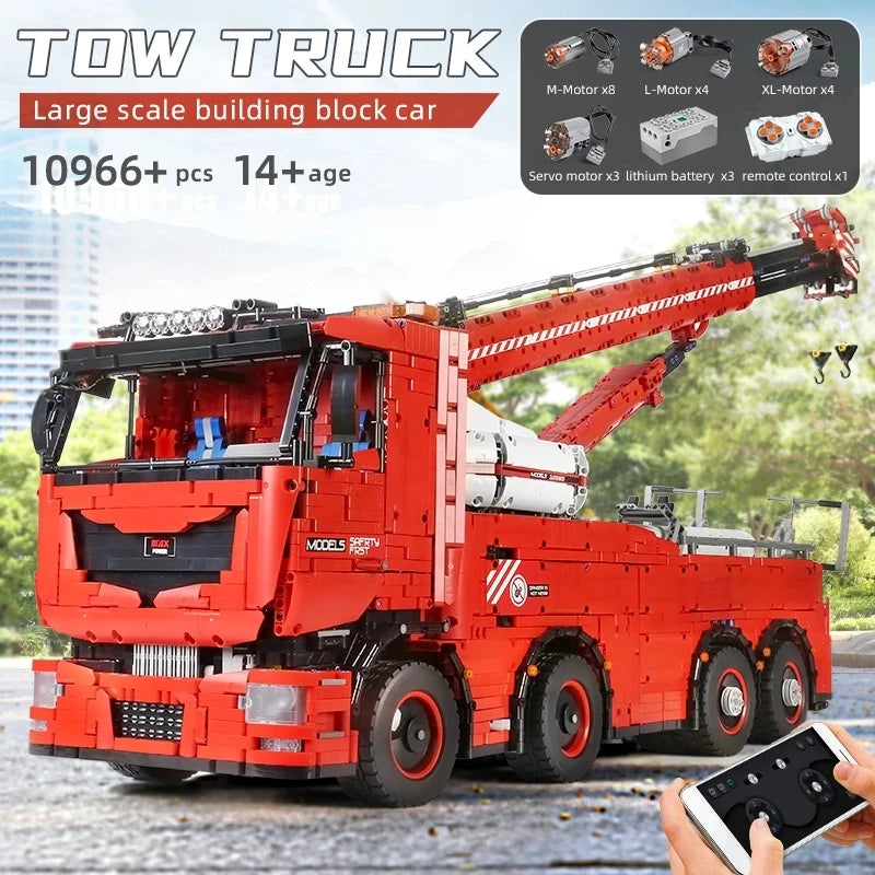 MOULD KING 19008S Technical Motorized Tow Truck MKII Building Block APP Control Mobile Crane Bricks Toys MOC-29848 Kids Gifts