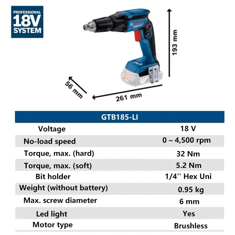 Bosch GTB 185-LI Nail Gun Cordless Drywall Screw Screwdriver Brushless Staple Guns With GMA55 18V Professionl Power Tool