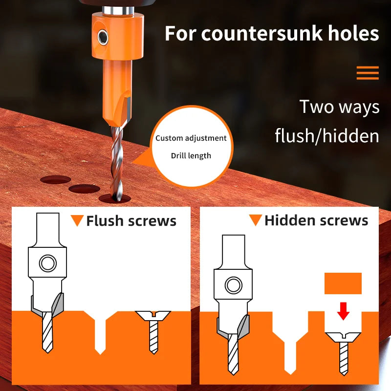 HUHAO 8mm Shank Counter Sink Drill Bit for Woodworking HSS Screws Countersinking Drills Carpentry Tool