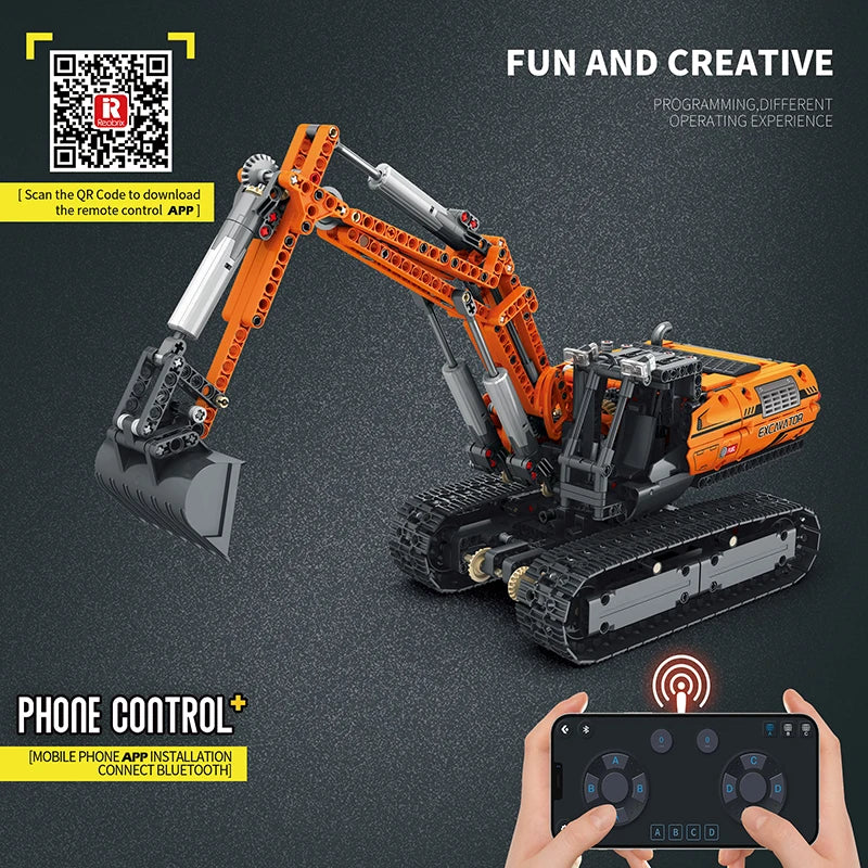 Reobrix 22003 Mechanical Excavator Engineering Series RC Car APP Remote Control Technology Puzzle Assembly Toys Building Blocks