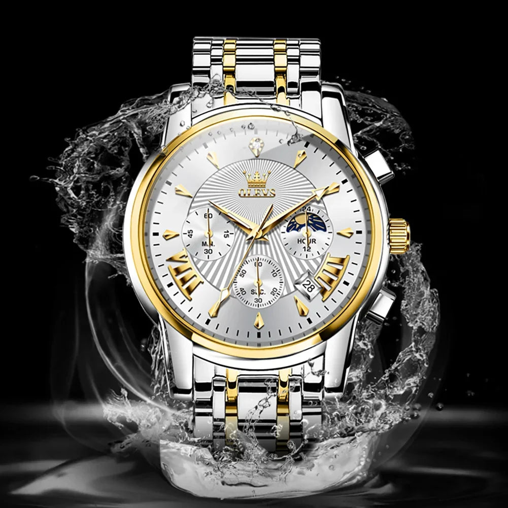 OLEVS 2892 New Luxury Brand Business Quartz Men Watch Stainless Steel 30M Waterproof Chronograph Men Watch