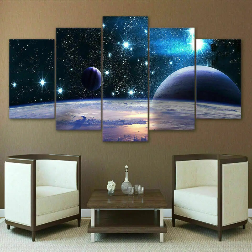 Outer Space Planets Universe Galaxy 5 Piece Canvas Wall Art Home Decor HD Print Pictures Poster No Framed 5 Panel