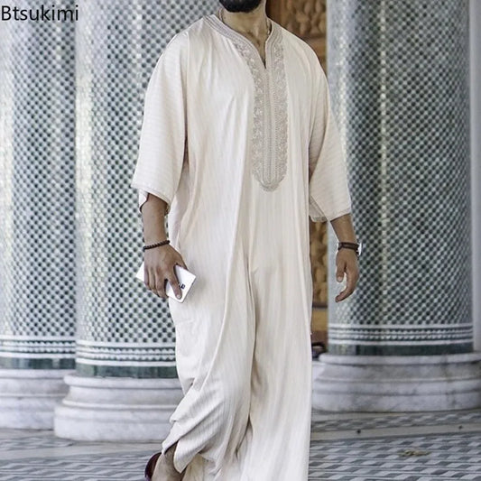 2024 Ramadan Muslim Fashion Abaya for Men Arab Islam Kaftan Robe New Men Ethnic Style Loose Casual Embroidered Party Jubba Thobe