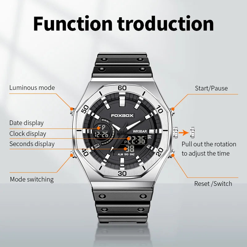 Luxury Mens Watches Waterproof Double Display Wristwatch LED Alarm Clock Watch for Men Sport Watch Men