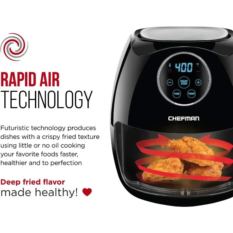 CHEFMAN Large Air Fryer 6.5 Qt XL, Healthy Cooking, User Friendly, Nonstick, Digital Touch Screen with 4 Cooking Functions