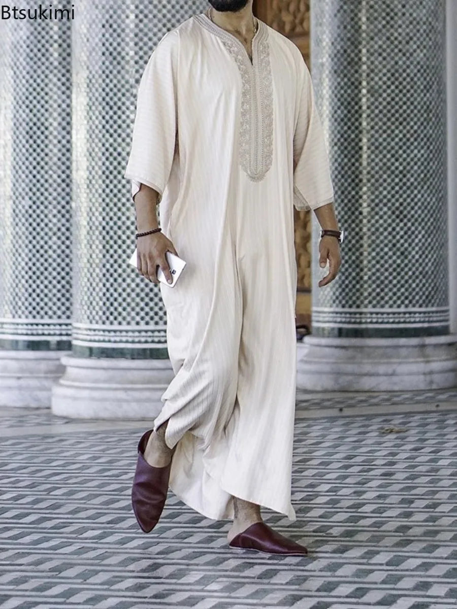 2024 Ramadan Muslim Fashion Abaya for Men Arab Islam Kaftan Robe New Men Ethnic Style Loose Casual Embroidered Party Jubba Thobe