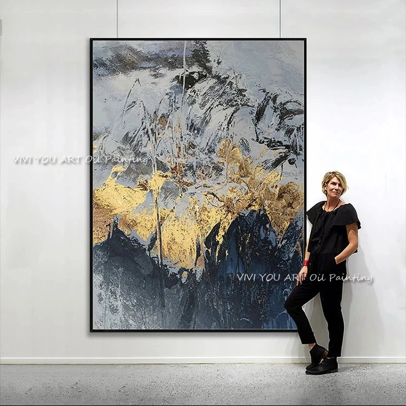 Large 100% Hand Painted Modern Abstract Oil Painting Original Gold Mountain Abstract Painting For Home Wall Textured Art