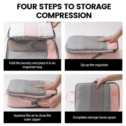 Compressed Packing Cubes Travel Storage Set Cubes Waterproof Suitcase Nylon Portable With Handbag Luggage Organizer