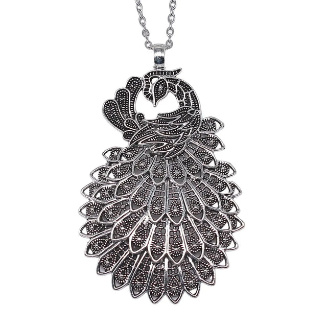 Dropshipping Antique Silver Plated 86x53mm Big Peacock Pendant Necklace For Women Men Long Chain Trendy Jewelry Accessories