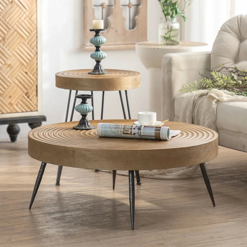 Homestay Retro Solid Wood Coffee Table , High & Low Combination Coffee Table , Wood Tea Table