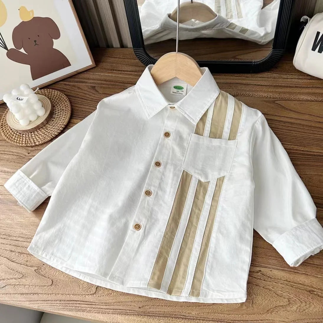 Children's Pure Cotton Long Sleeved Shirt Spring and Autumn Korean Version Loose and Soft